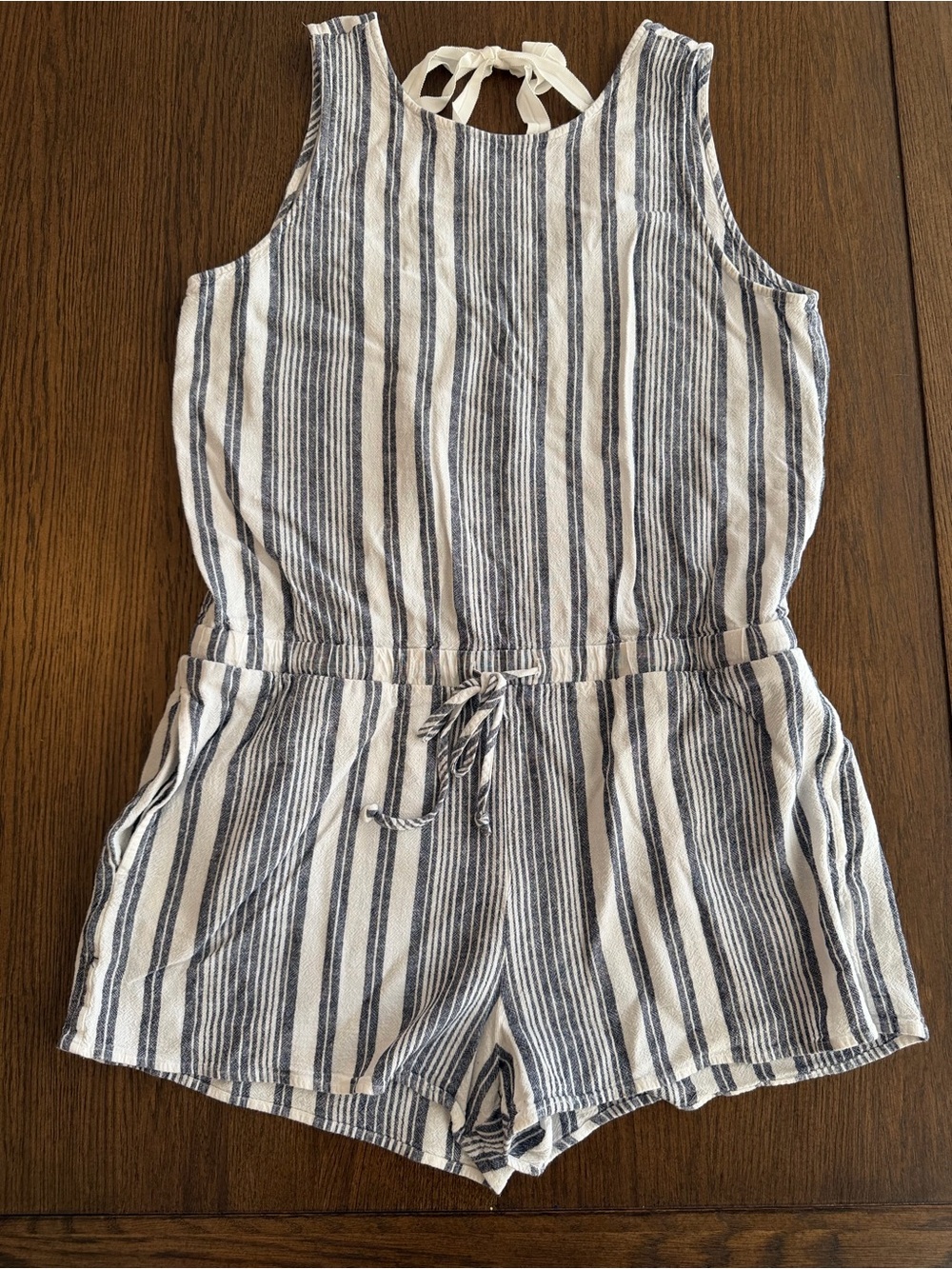 Bella Dahl Navy and White Striped Linen Blend Romper